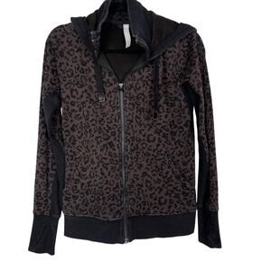 Athleta Small Triumph Printed Hoodie Jacket Brown Black Leopard Animal Full Zip